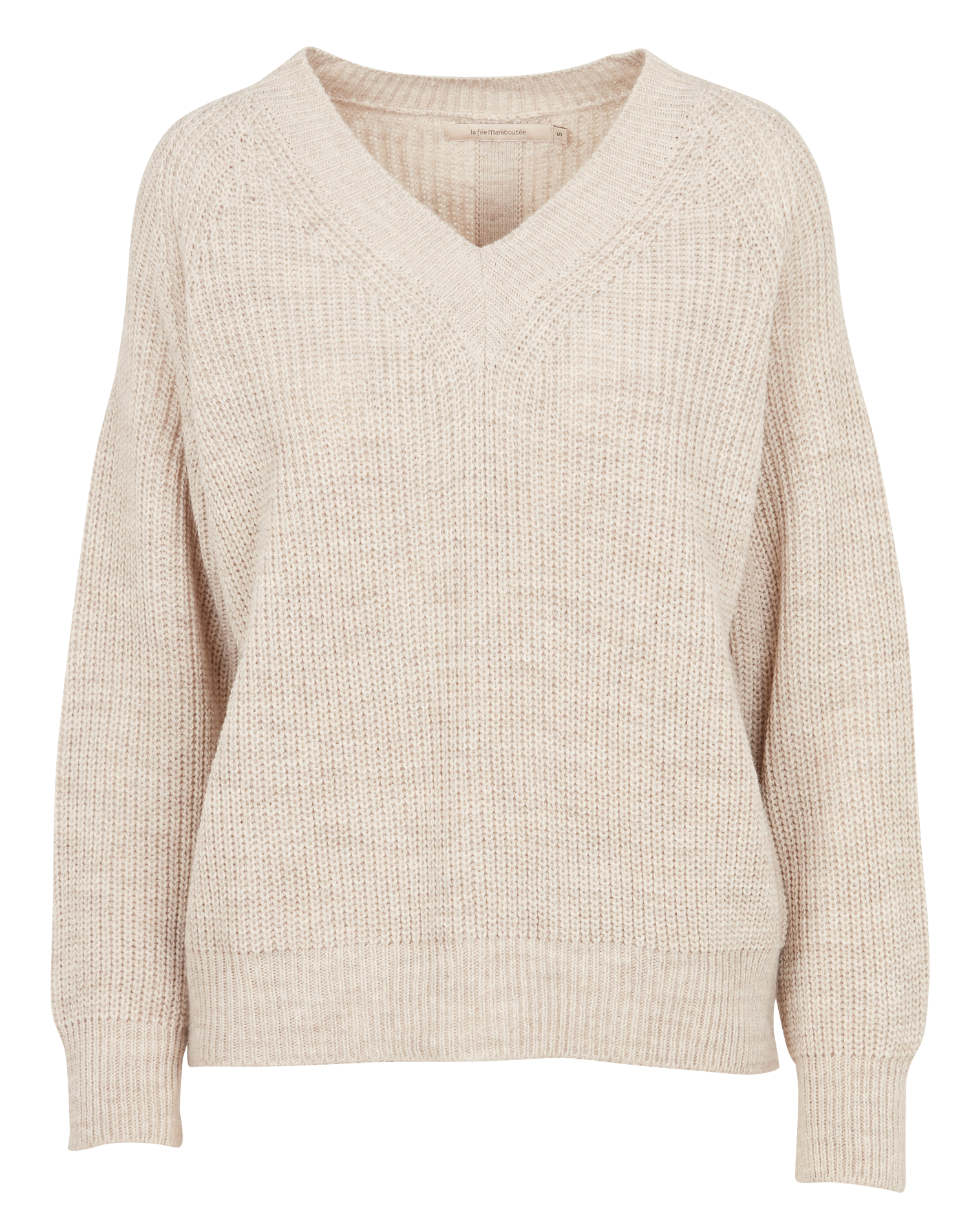 Pull droit col V en maille mélangée | Beige