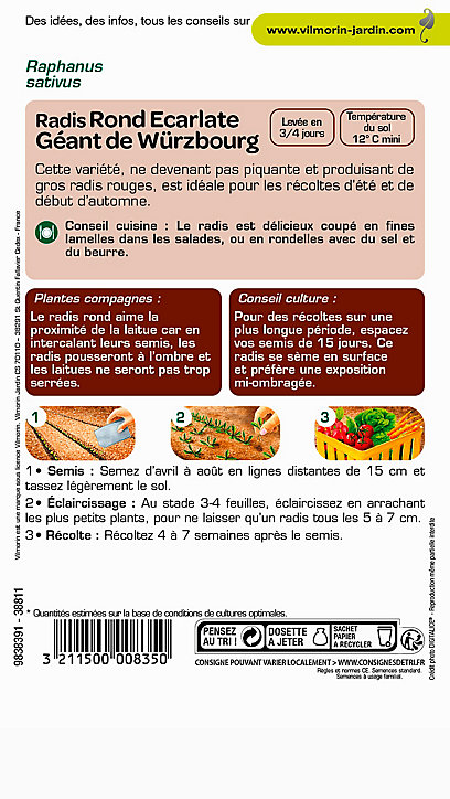 Graines de Radis Rond Ecarlate Géant de Wurzbourg Vilmorin