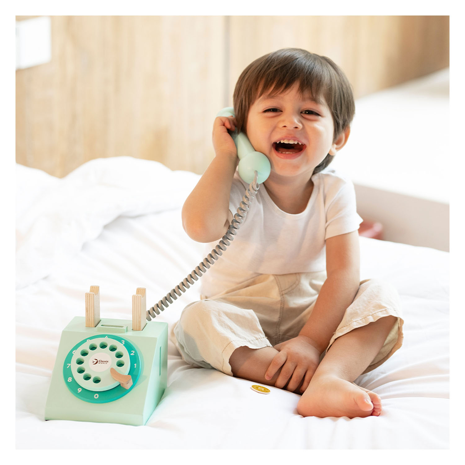 Classic World Houten Retro Telefoon Turquoise