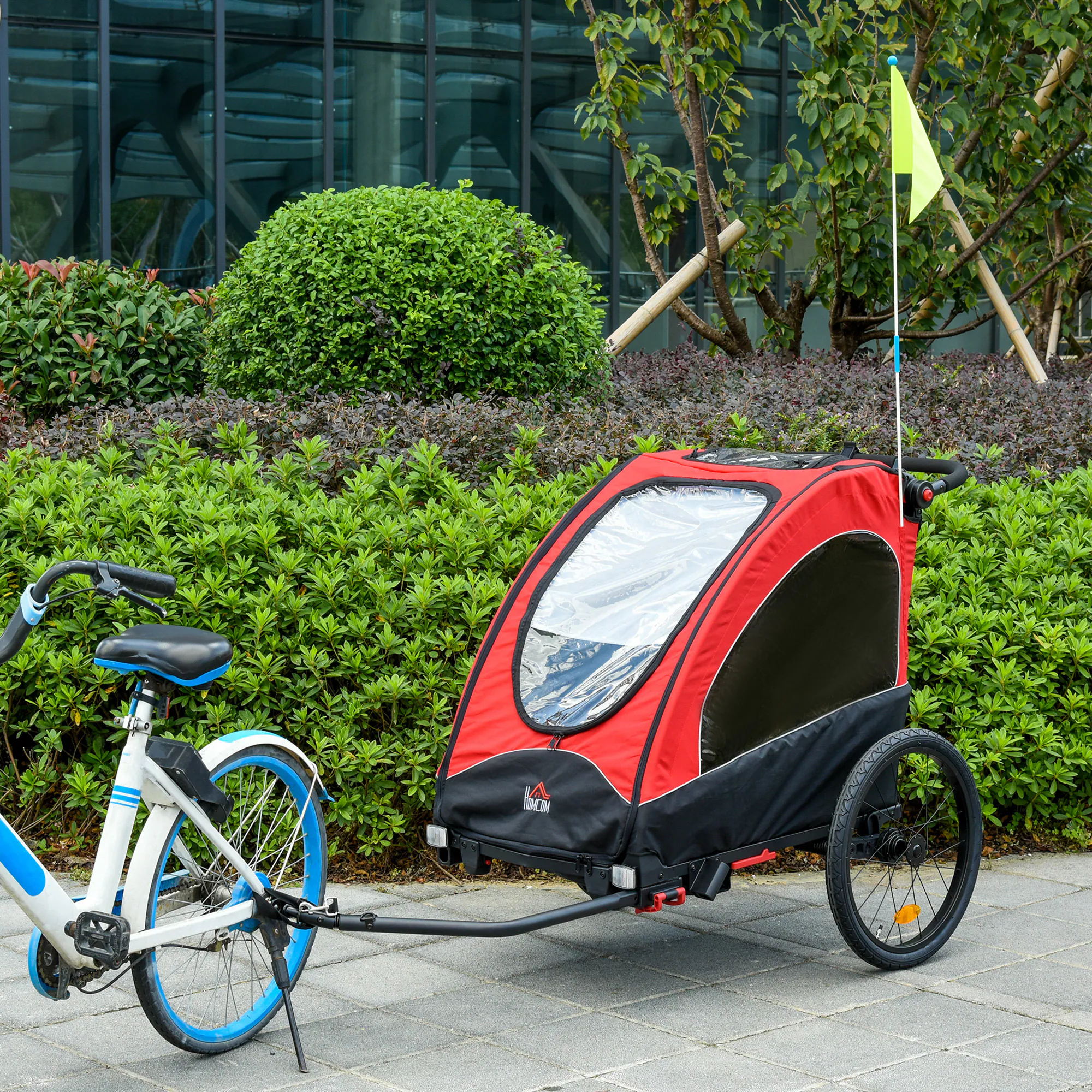 HOMCOM 2 in 1 Fahrradanhänger für 2 Kinder 150 x 85 x 107 (LxBxH)