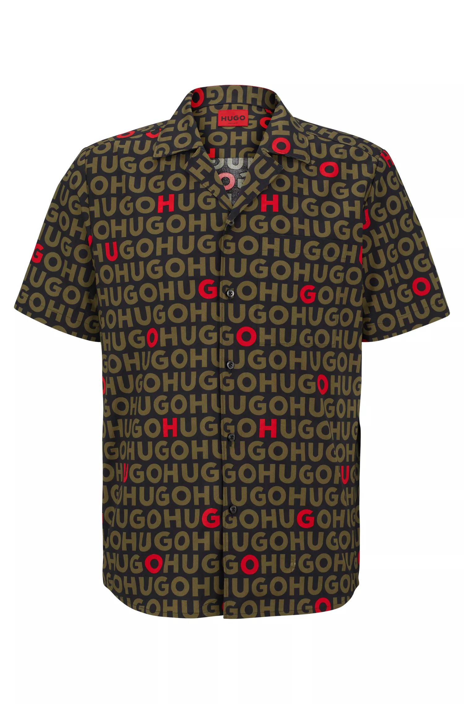 Camisa HUGO vermelha de modelagem relaxada em popeline de algodão com estampa do logo.