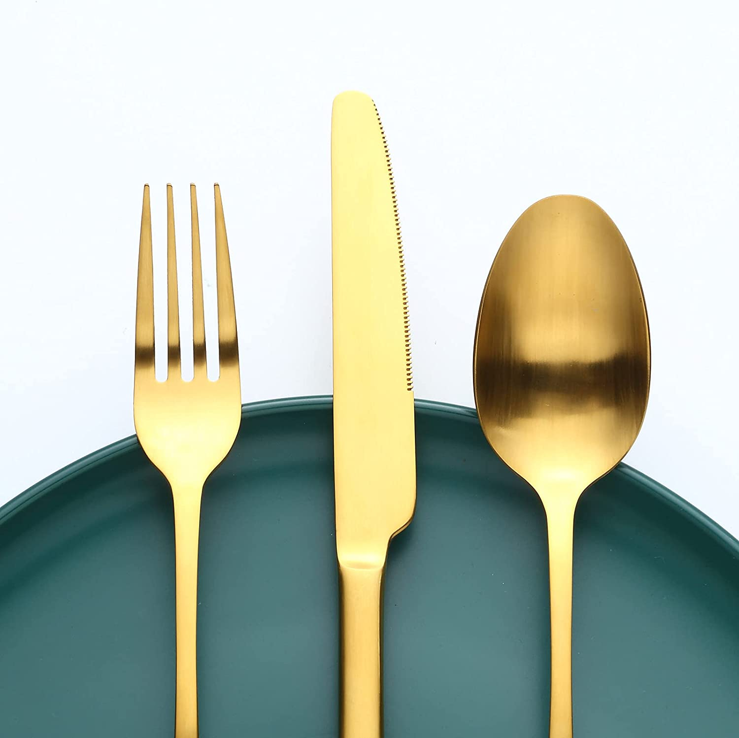 (5-tlg. Set) Edelstahl Besteck Deko Essbesteck Kit mit Gabel / Löffel / Messer - Gold