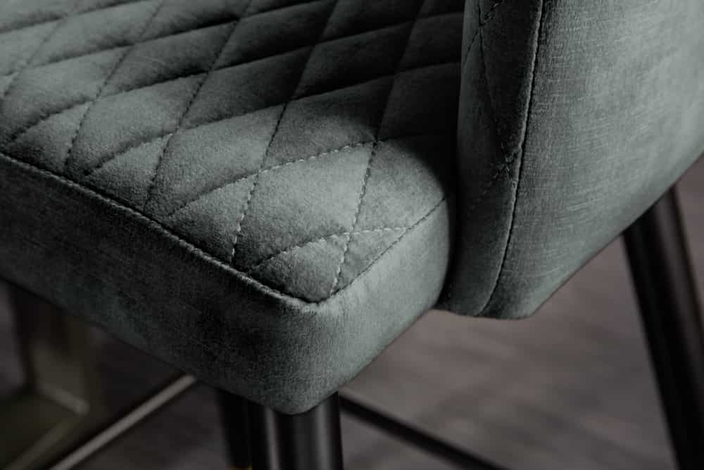 Design Barhocker PARIS grün Samt mit Lehne Metall schwarz gold Ziersteppung