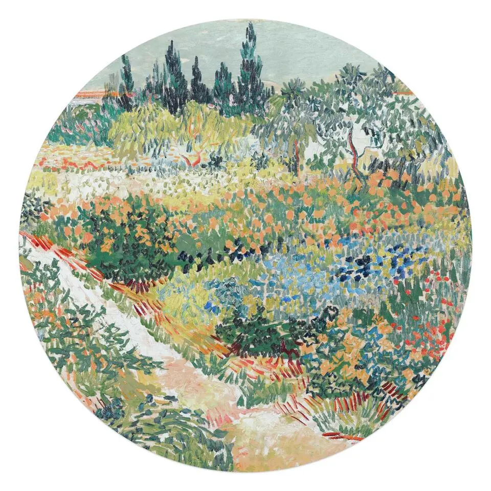 Glasschilderij Van Gogh - Tuin in Arles - Ø 70cm - Groen