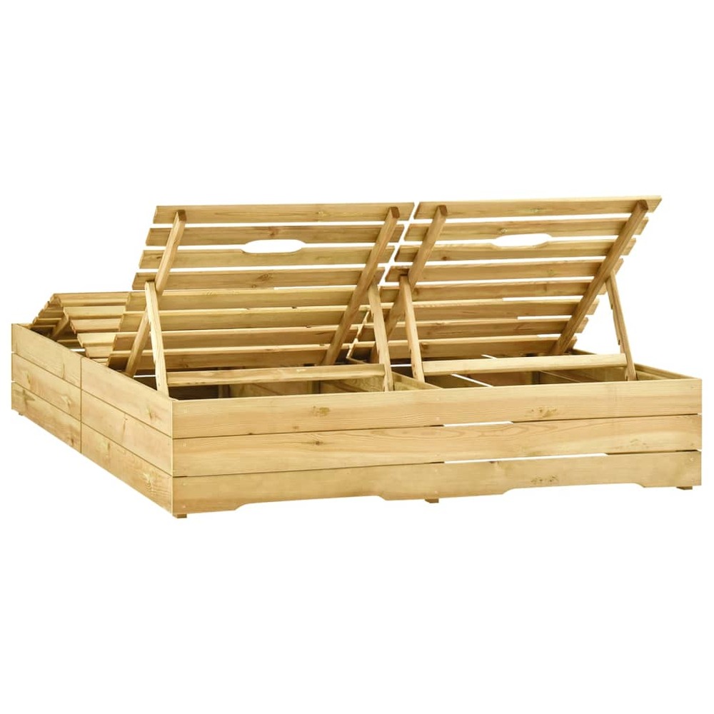 Transat chaise longue bain de soleil lit de jardin terrasse meuble d'extérieur double bois de pin imprégné de vert
