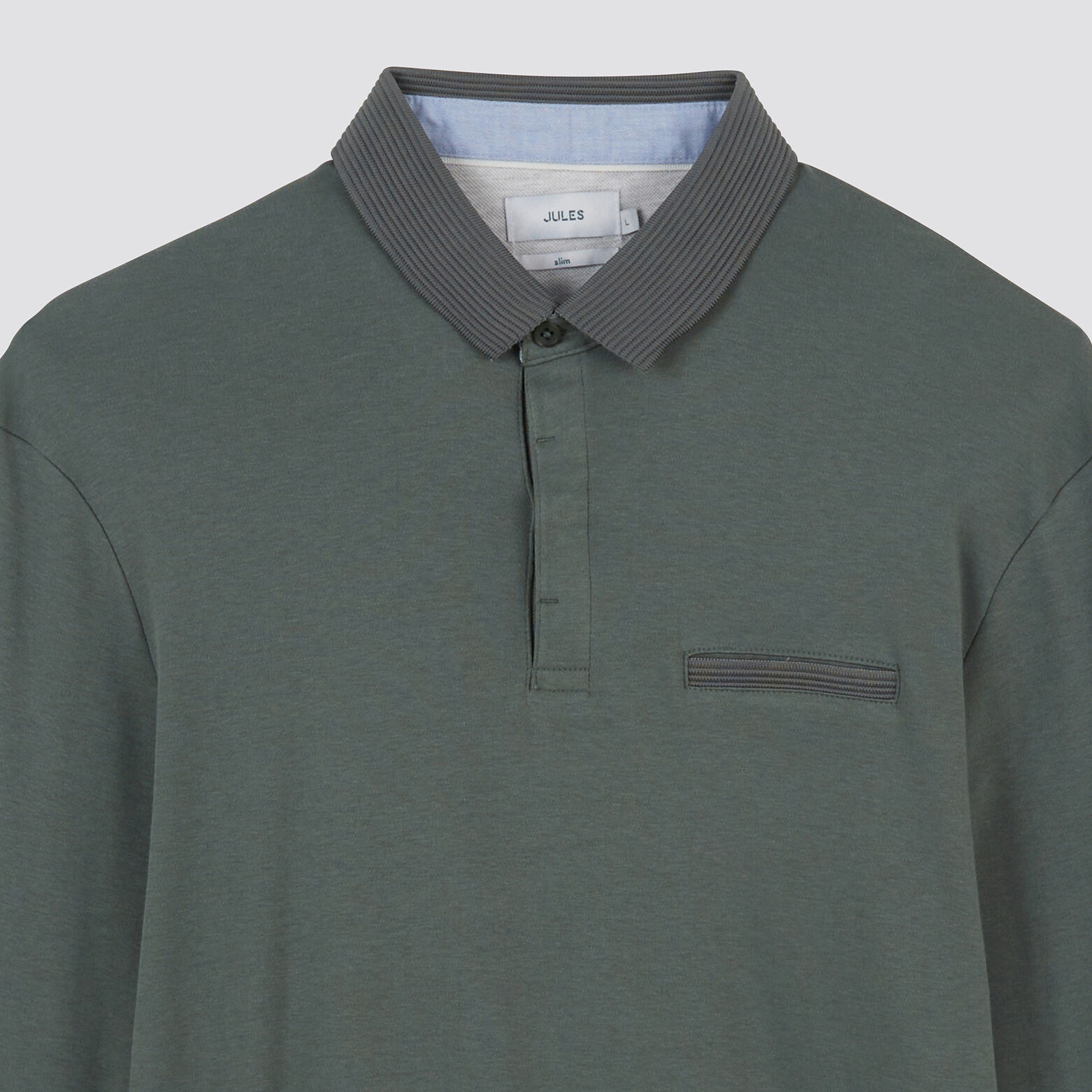 Polo manches longues interlock uni Vert kaki