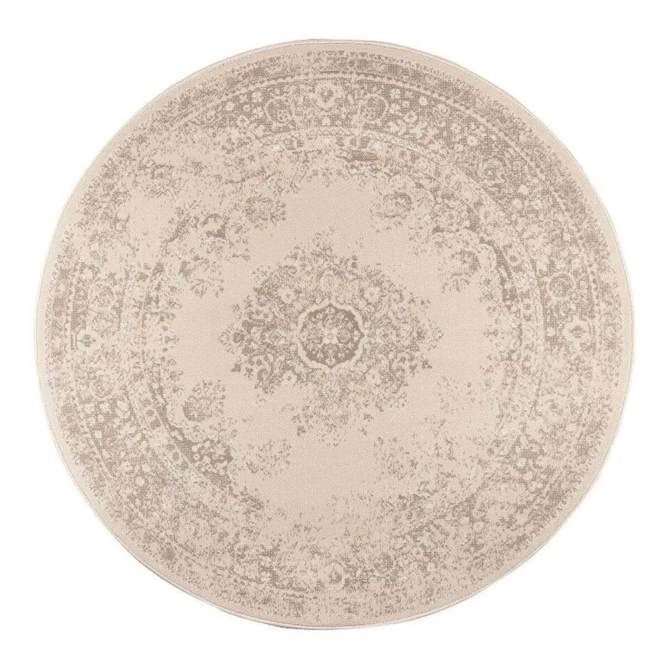 Interieur05 rond vloerkleed Keshan zand/beige - 120 x 120 cm