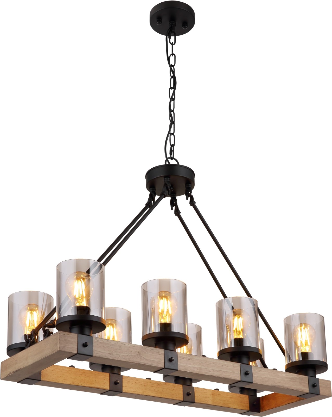 Pendelleuchte - schwarz matt - Holz - 100 cm