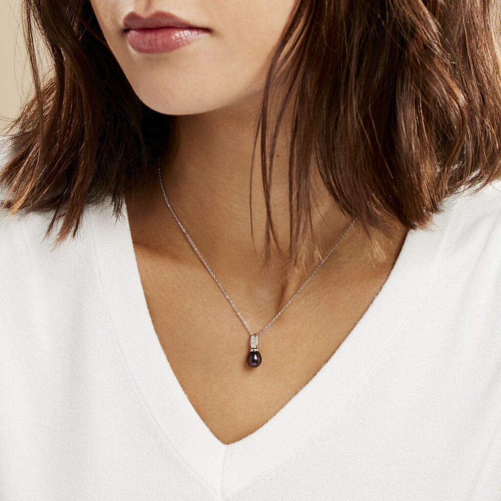 Collier Sara-luna Argent Blanc Perle De Culture Et Oxyde De Zirconium