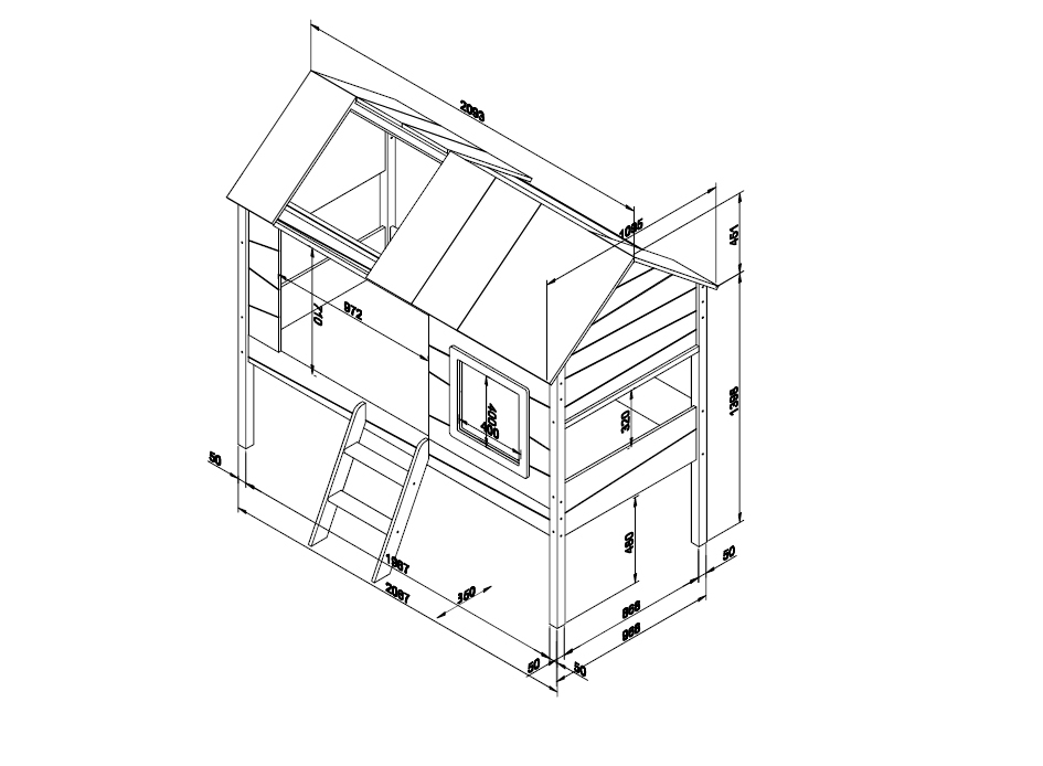 Baumhaus-Bett CHARLOTTE - weiß - mit Lattenrost - 90x200 cm