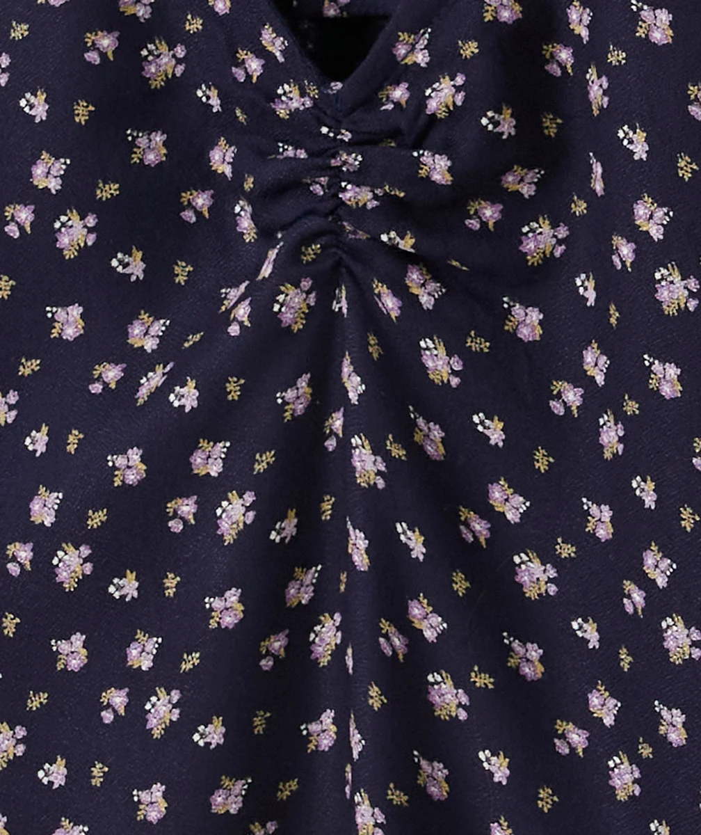 ROBE FILLE BLEU MARINE EN VISCOSE RESPONSABLE AVEC IMPRIMÉ FLEURI
