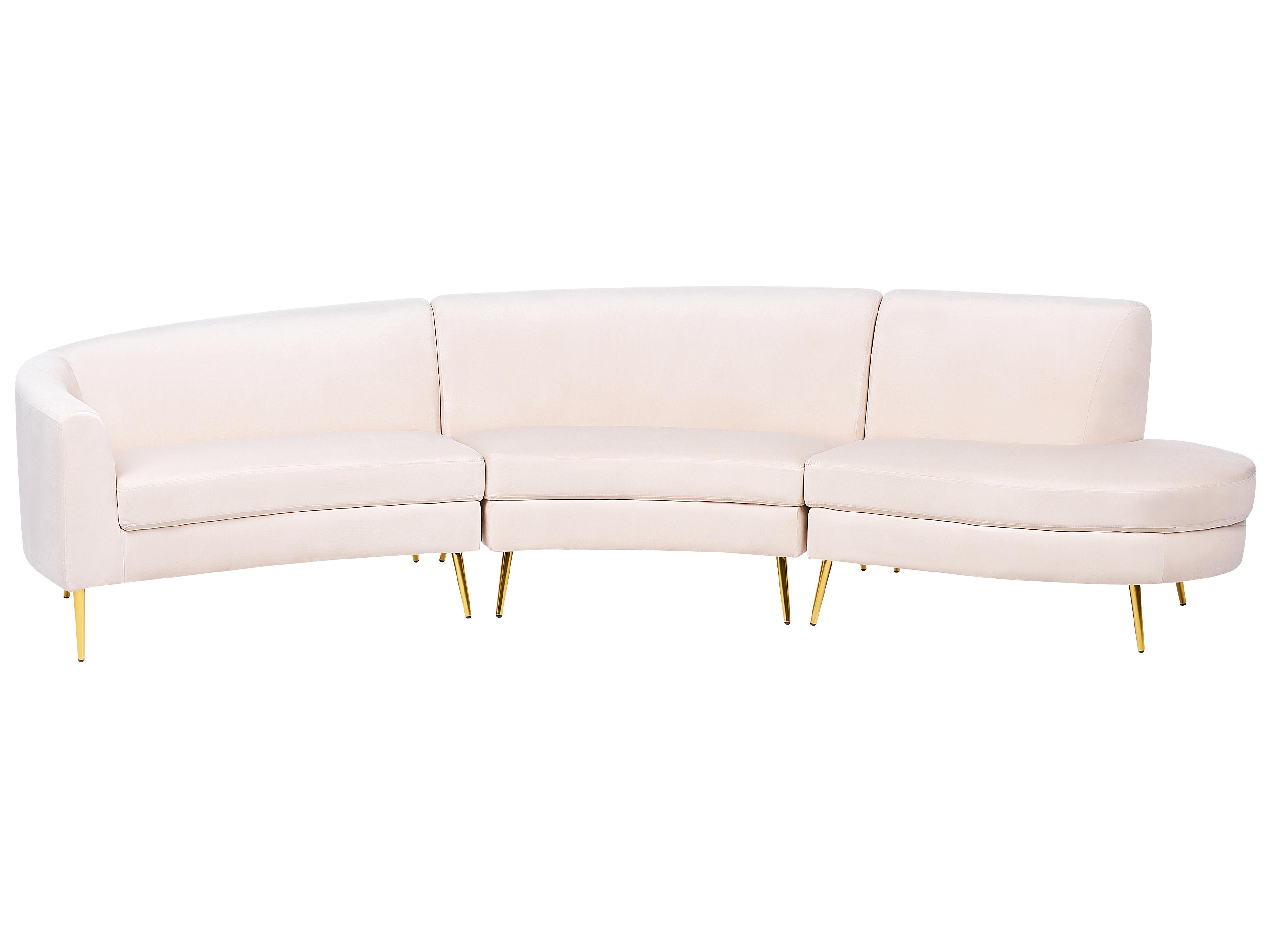 Halfronde bank 4-zits MOSS Fluweel Lichtbeige
