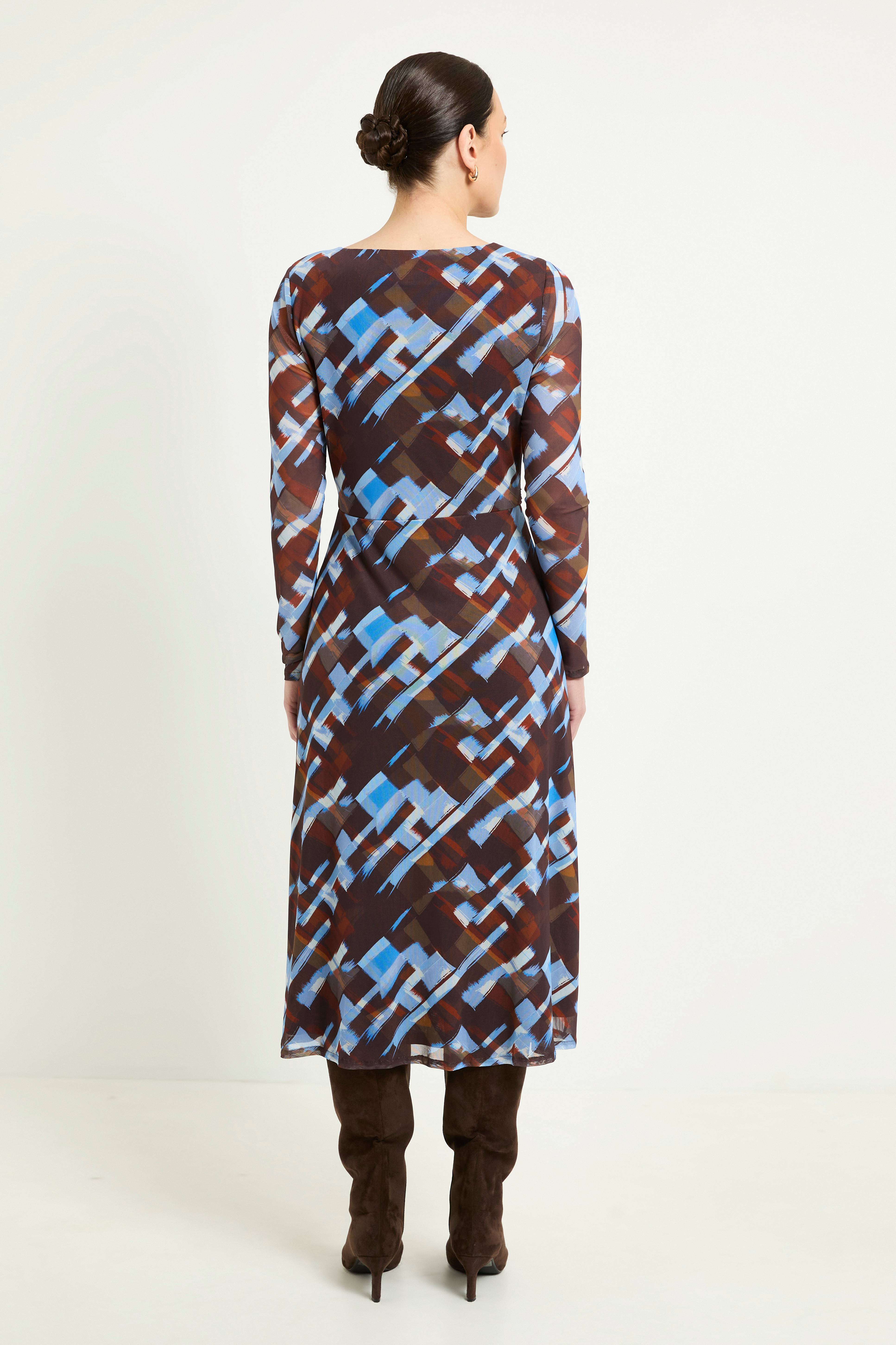 Wallis Robe Midi Portefeuille En Mesh À Imprimé Carreaux