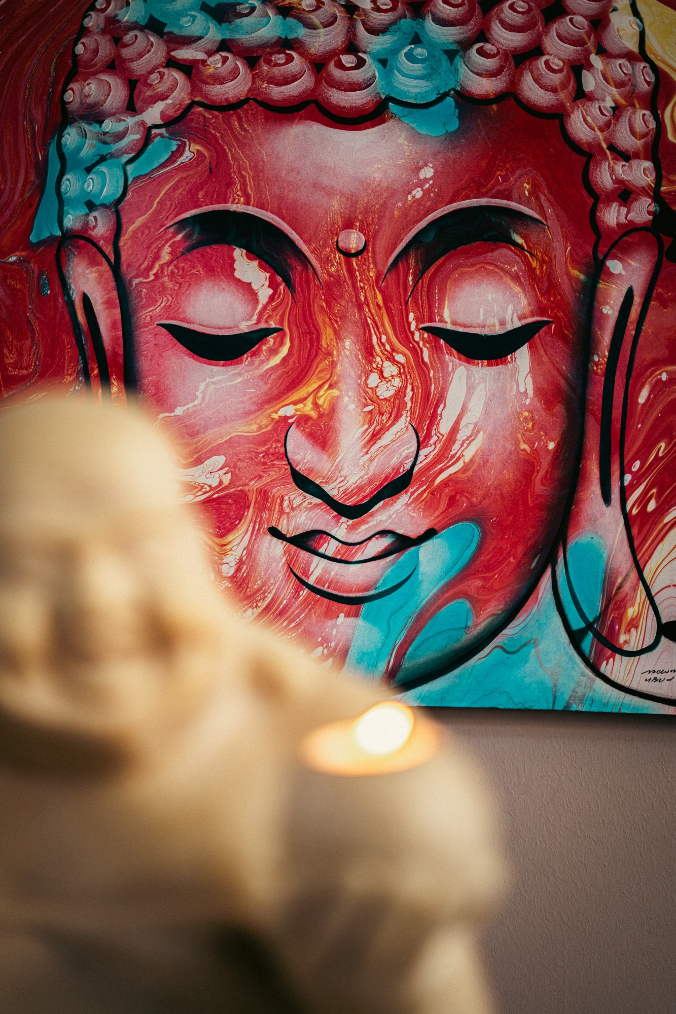 Gemälde 'Buddha', Acryl auf Leinwand, H 120 cm, B 100 cm von fischer's lagerhaus