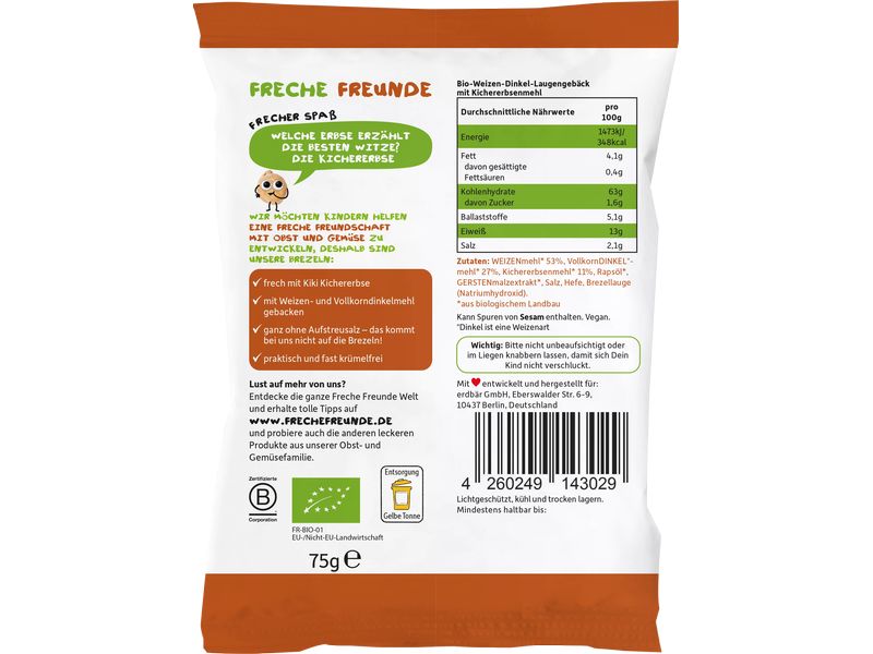 Freche Freunde Knabberspass Brezeln Kichererbsen 75 g Perfekter Snack für unterwegs
