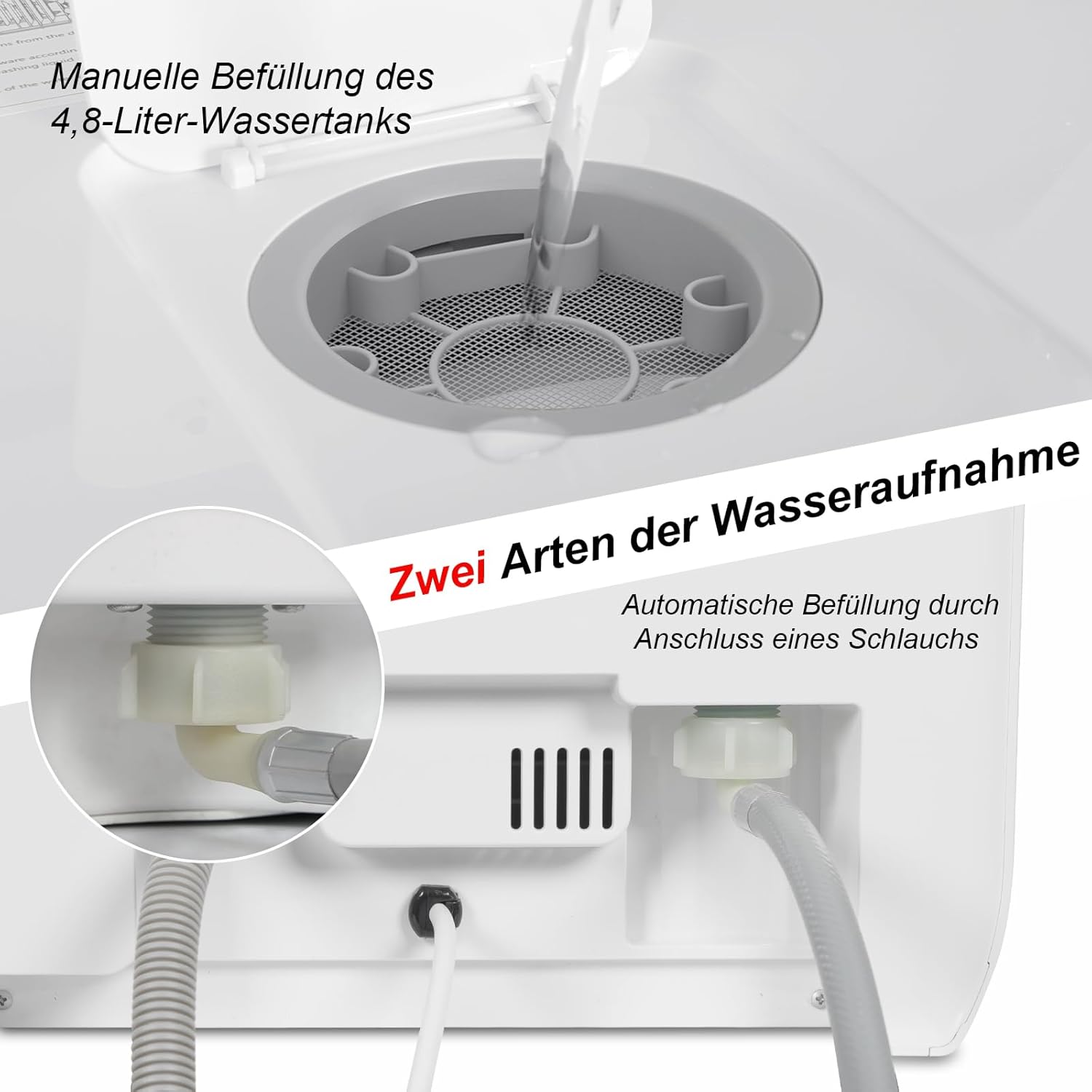 Mini Geschirrspüler für 3 Gedecke, Tischgeschirrspüler mit 7 Programme mit Trocknungsfunktion, mit/ohne Wasseranschluss Benutzbar, Spülmaschine 4.8L, Touch Control für Wohnmobile Wohnungen