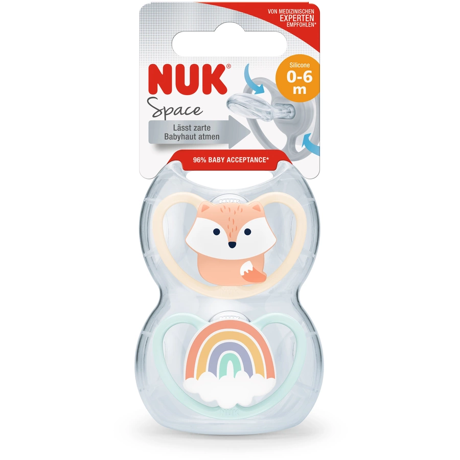 NUK Schnuller Space Silikon Gr. 1, FuchsRegenbogen 4 Stück