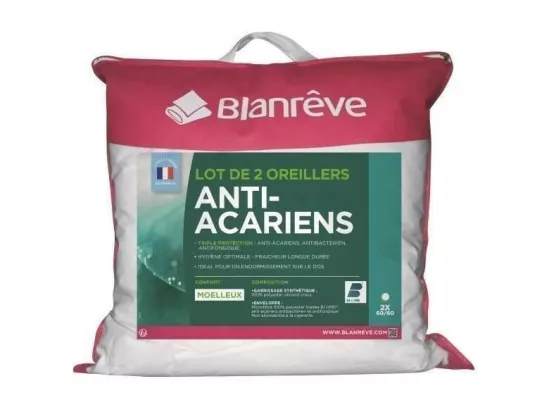 BLANREVE Lot de 2 Oreillers Triple Protection - 60 x 60 cm - Blanc