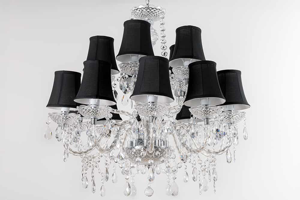 Design Kronleuchter CRYSTAL XL 80cm klar Acryl 15-armig Lüster schwarz mit Schirmen