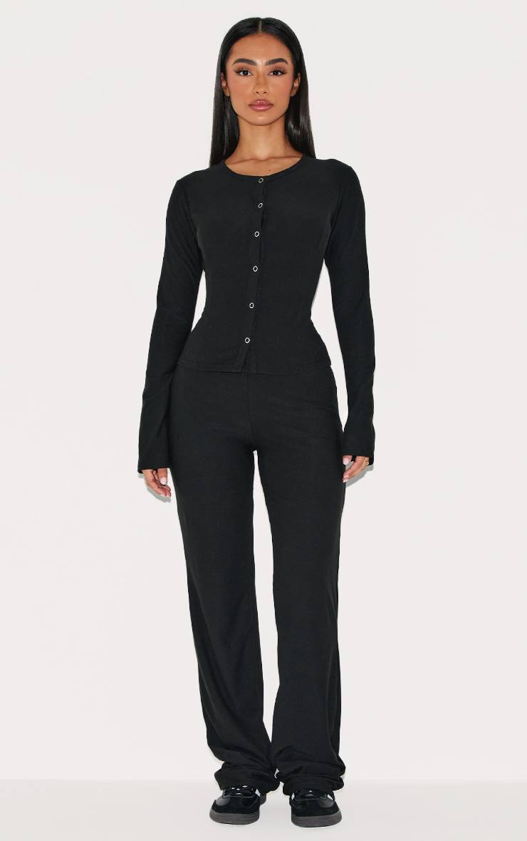 Noir Haut Long Petite À Manches Longues Avec Pressions En Tissu Doux