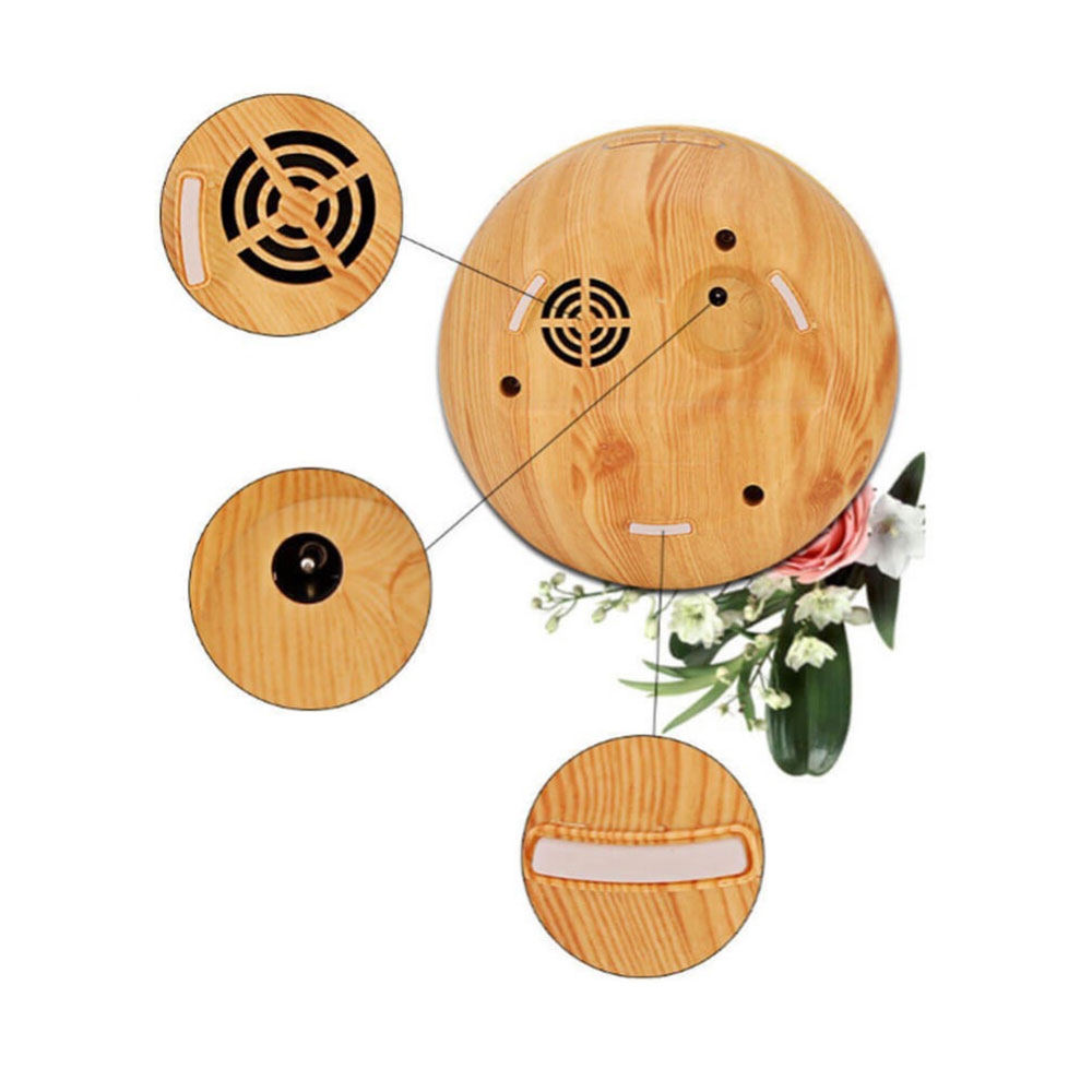 (400ml) Ultraschall Luftbefeuchter Aroma Öl Diffuser in Holz Optik mit LED Beleuchtung - Hellbraun