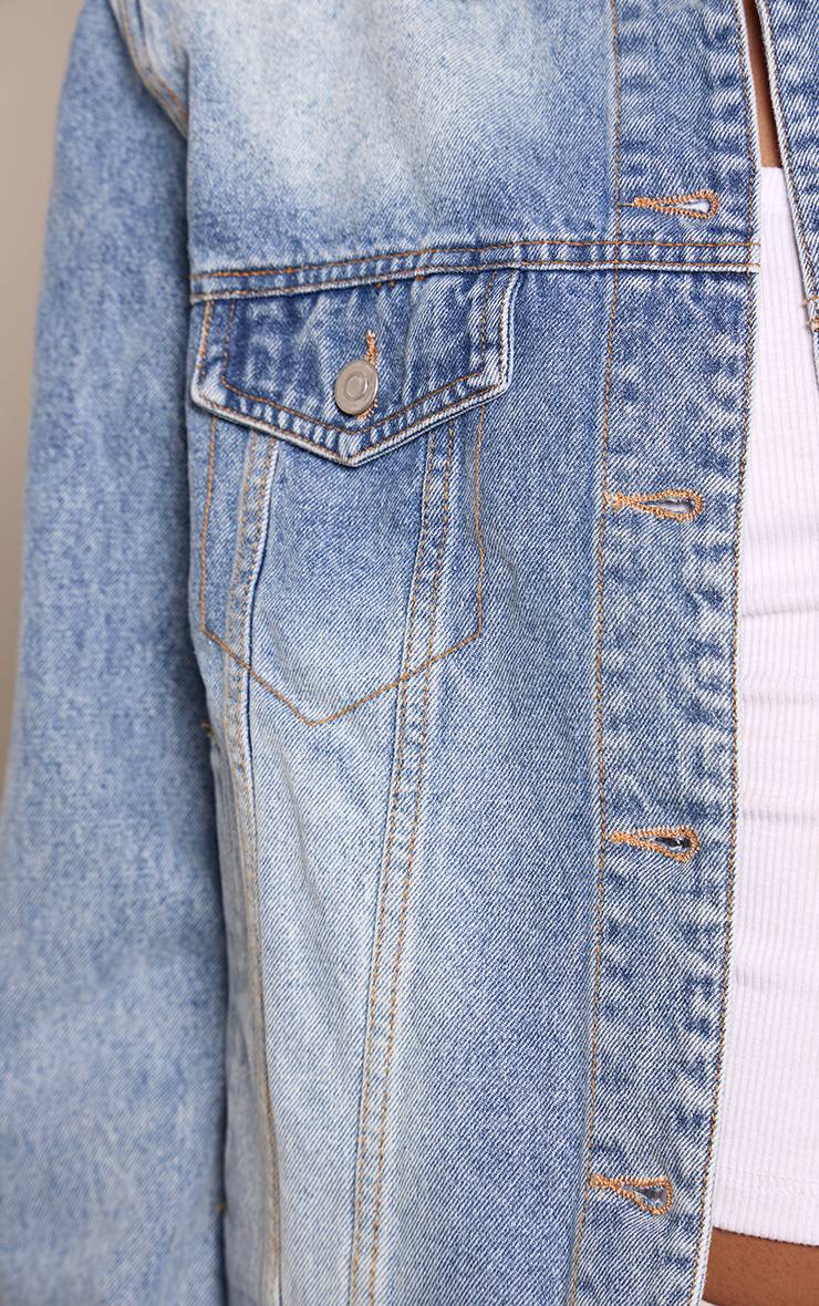 Mid Blue Wash Veste En Jean Bleu Moyen À Épaulettes Extrêmes