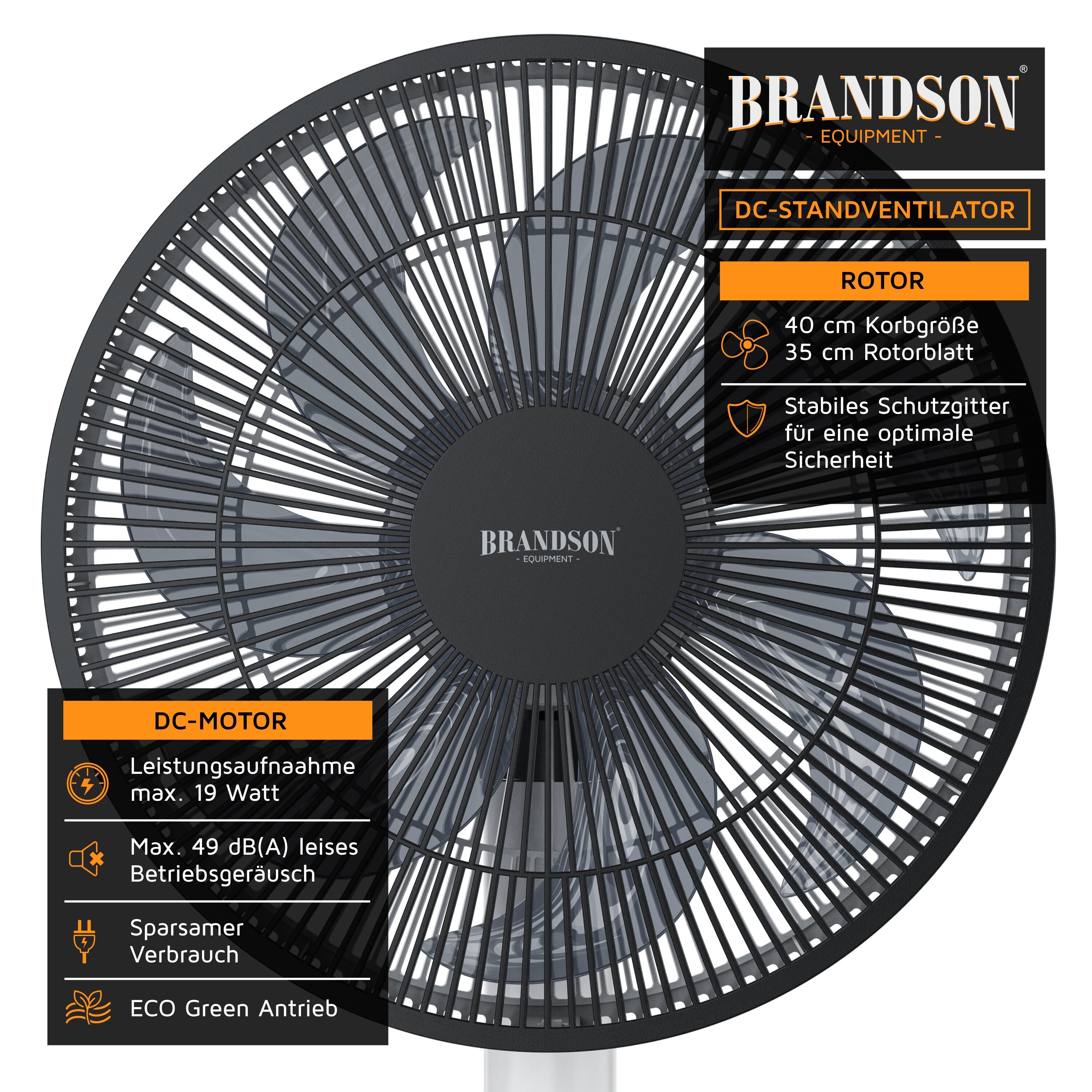 Brandson - DC Standventilator energiesparend ECO - Fernbedieung - Brushless Silent Motor -sehr leise - Oszilation 60° 90° 120° - Ventilator Timer