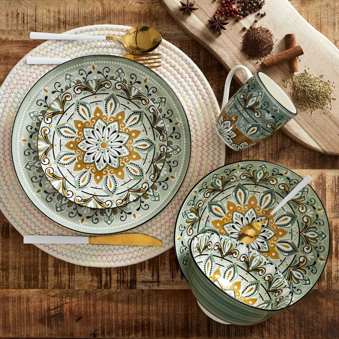Home Deco Factory Bol jaipur vert - D.15.5x7.5 cm