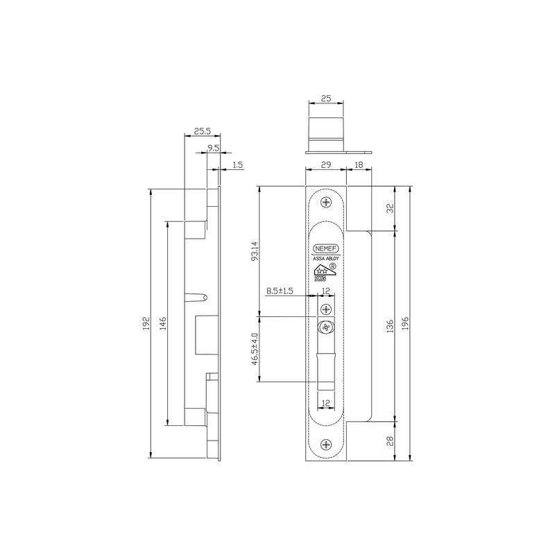 Nemef veiligheids cilinderslot zelfsluitend SKG** 4119/18 PC 55mm