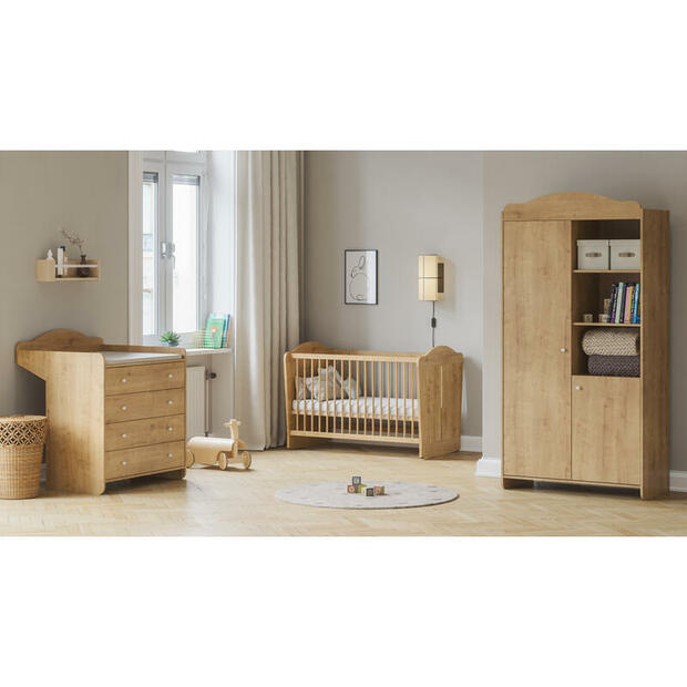 Chambre TRIO lit 60x120 Commode Armoire MEGEVE Chêne - VOX