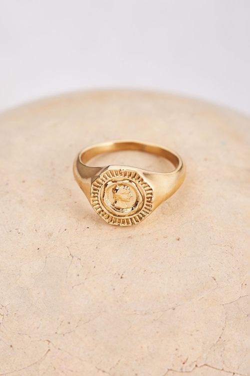 Vintage look zegelring met munt