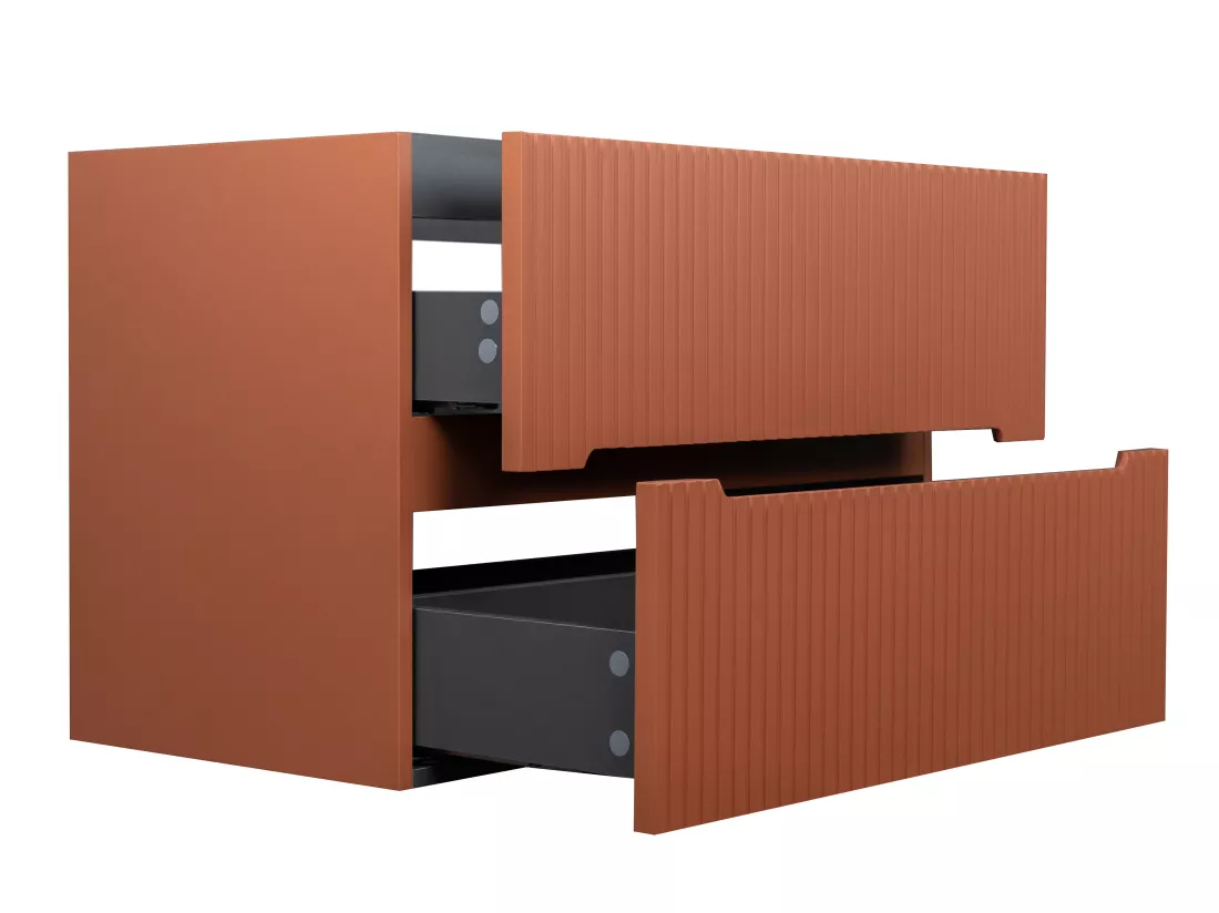 Meuble sous vasque suspendu strié terracotta - 80 cm - PAVANI