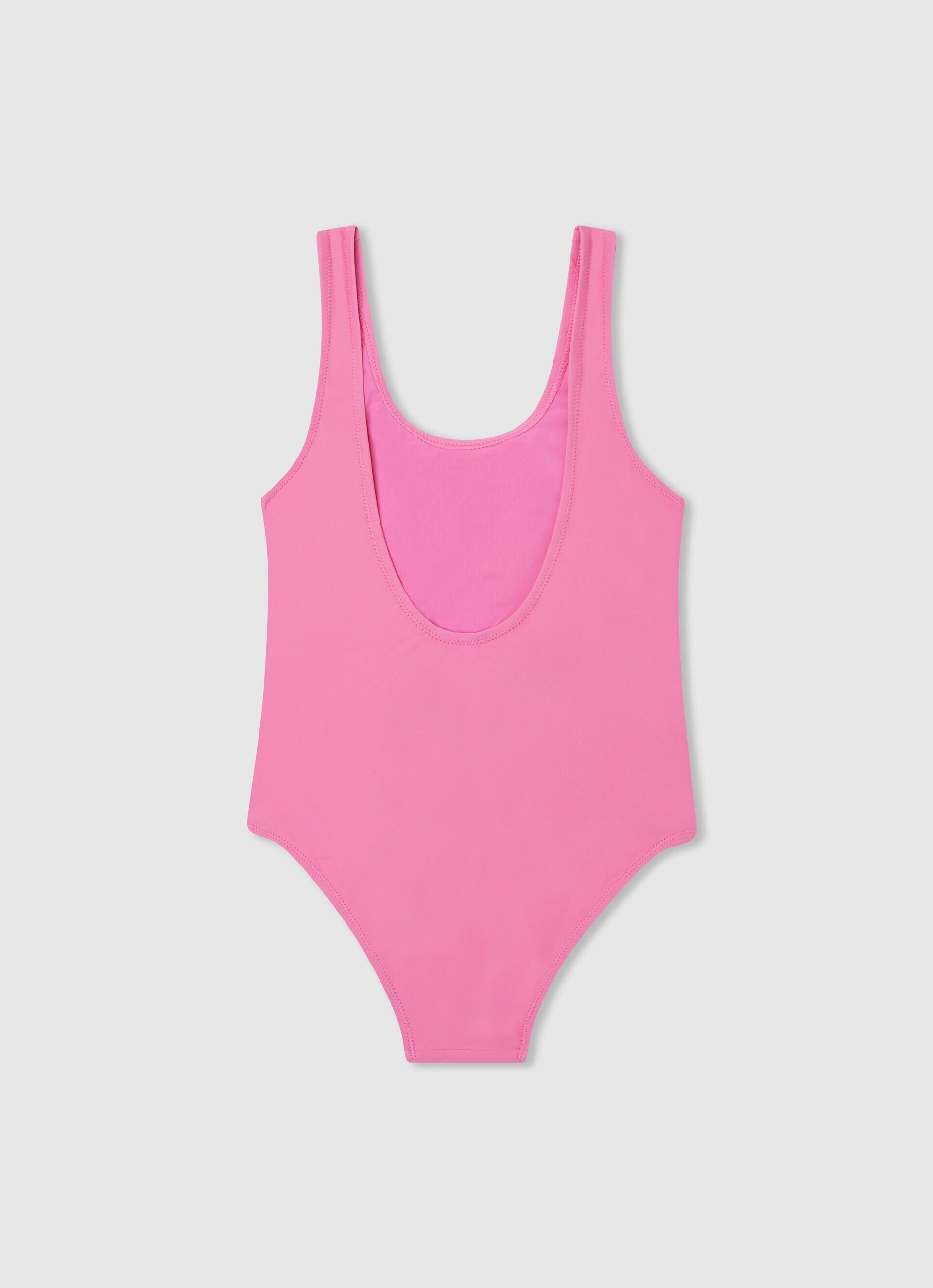Maiô liso com logo estampado - rosa fúcsia vibrante