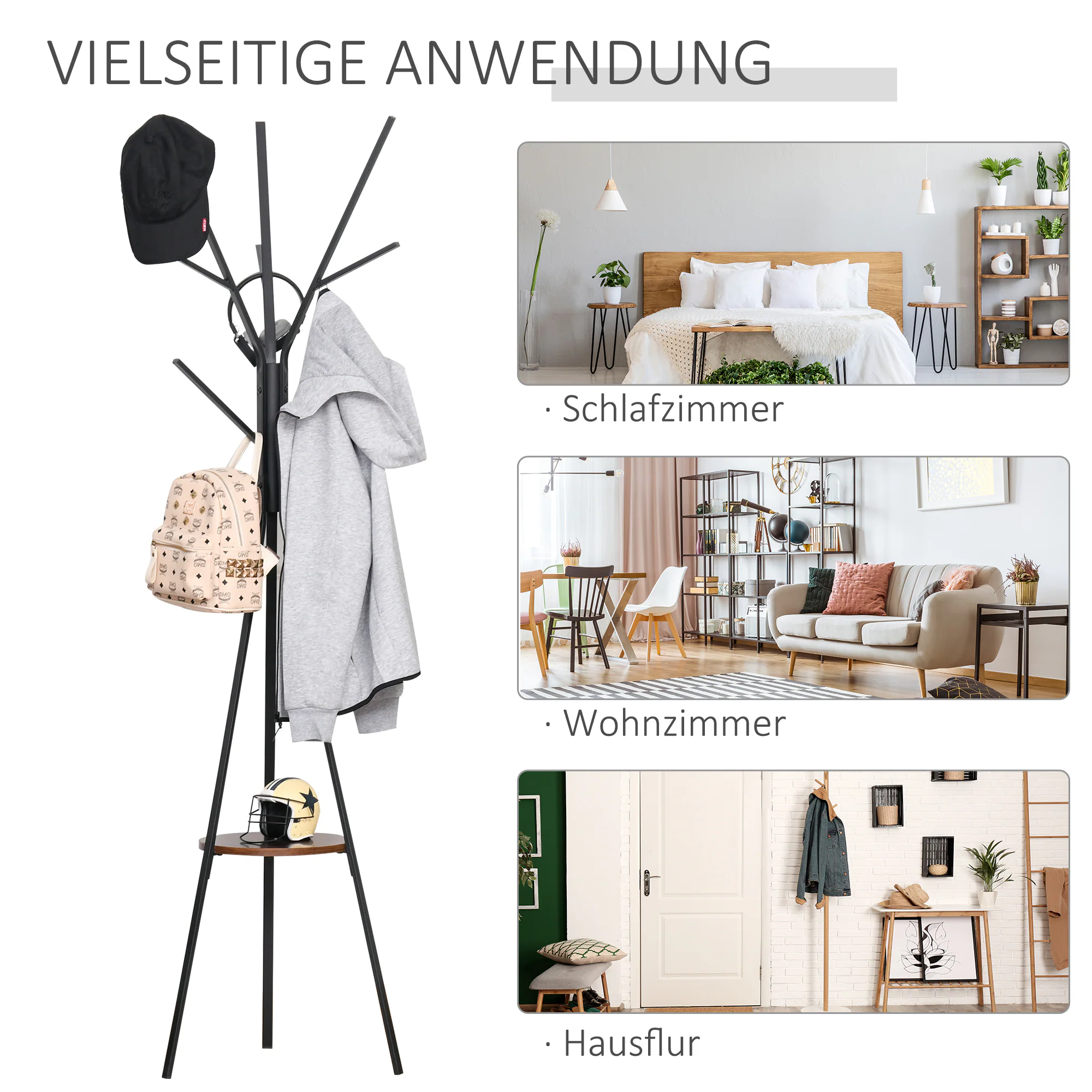 HOMCOM Garderobenständer mit 8 Haken 45 x 45 x 180 cm (LxBxH)