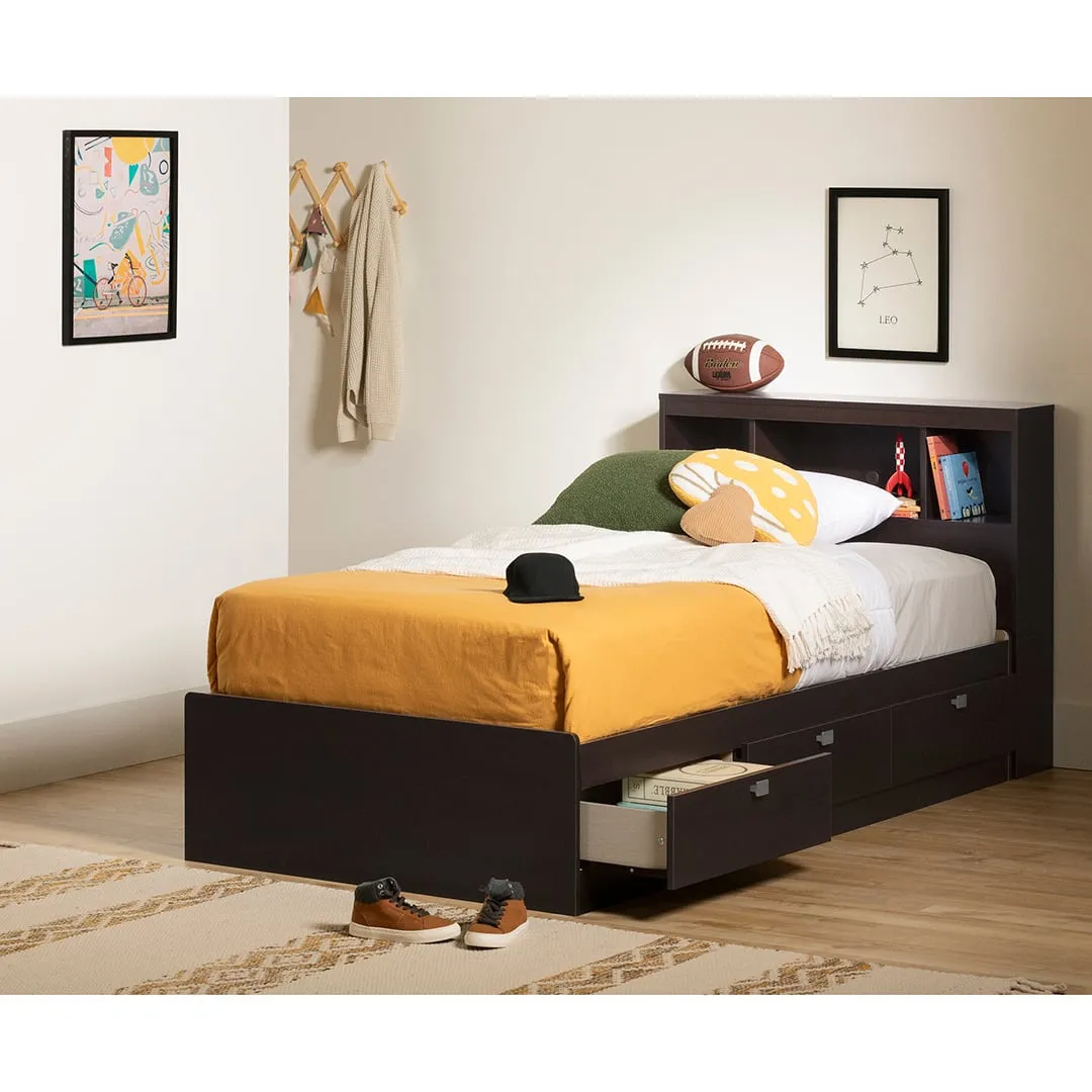 South Shore Lit Matelot Simple 3 Tiroirs Spark - Chocolat
