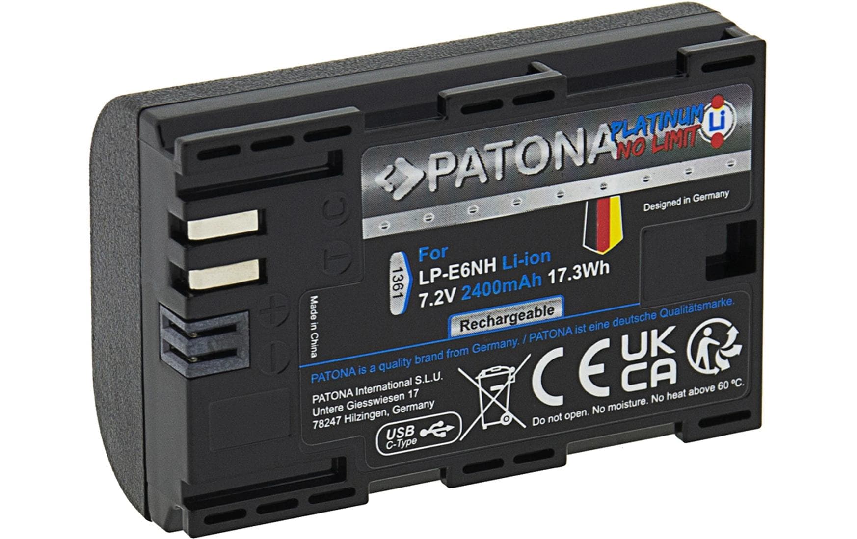 Digitalkamera-Akku Platinum Canon LP-E6NH mit USB-CAusdauernder Ersatzakku für Canon LP-E6NH