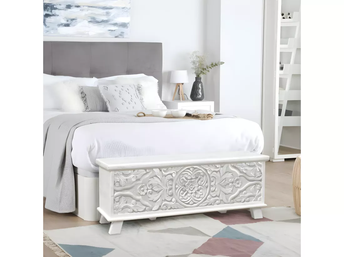 Coffre en bois massif blanc 120x45