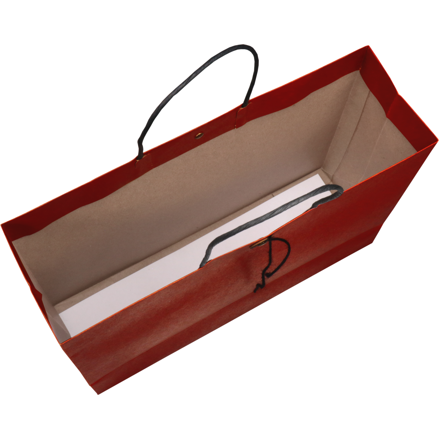 Tas, Papier, gedraaid papieren koord, japanse sluiting, 32.5x 10x24cm, draagtas, rood