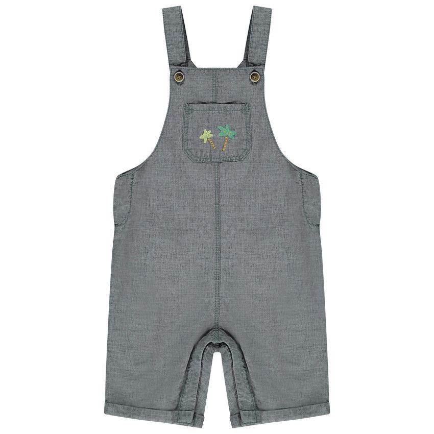 Salopette courte broderies palmiers pour bébé garçon - Gris foncé