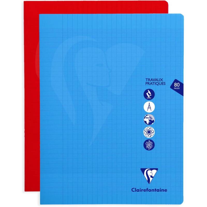 Cahier Travaux Pratiques piqué Mimesys 24x32cm 80 pages grands carreaux + uni couverture polypropylène Couleur aléatoire - Assortis