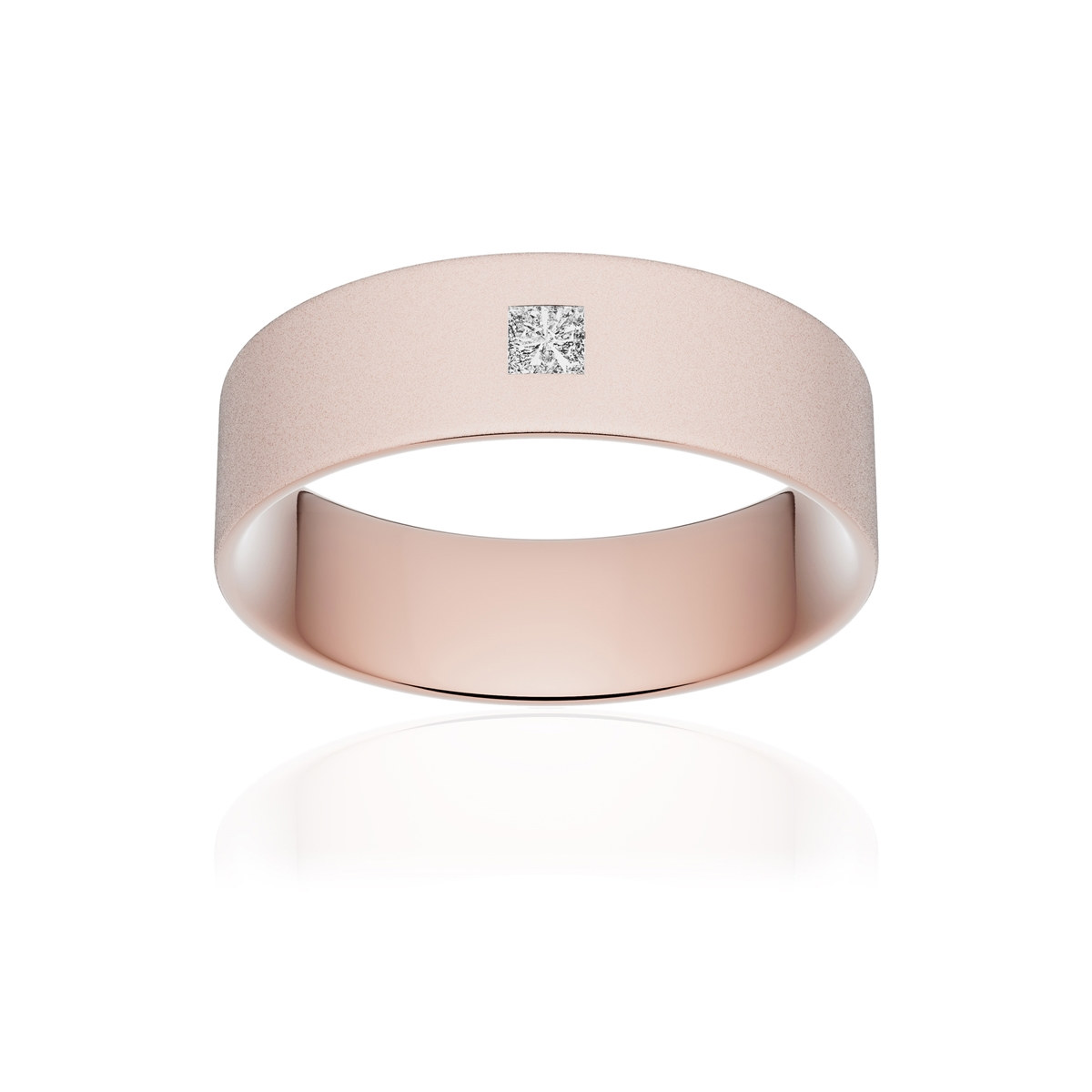 Alliance or 375 rose sablé ruban plat confort 6mm diamant princesse