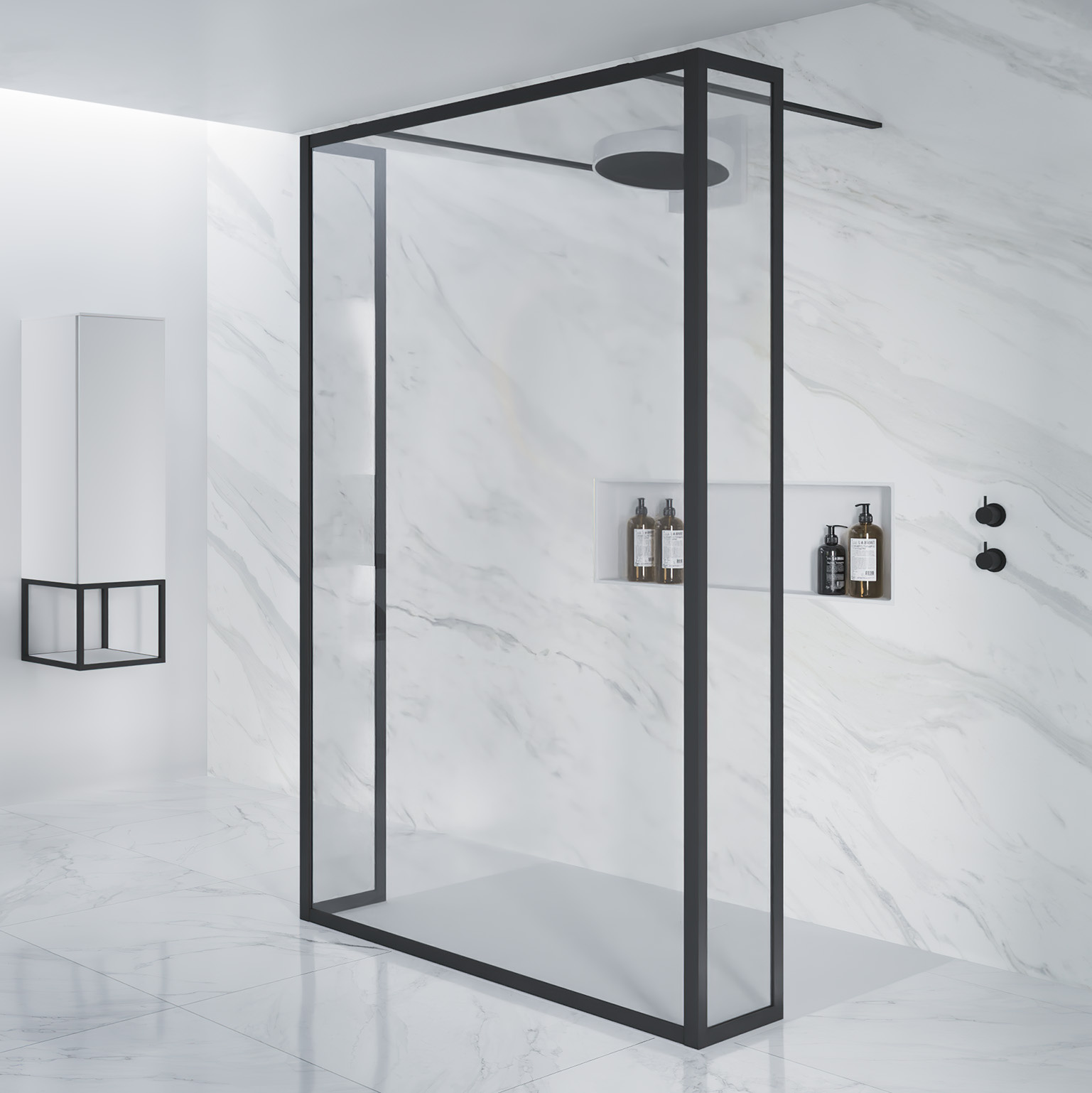 Riho Lucid GD404S vrijstaande douchewand met draaibare zijwand 140cm zwart mat