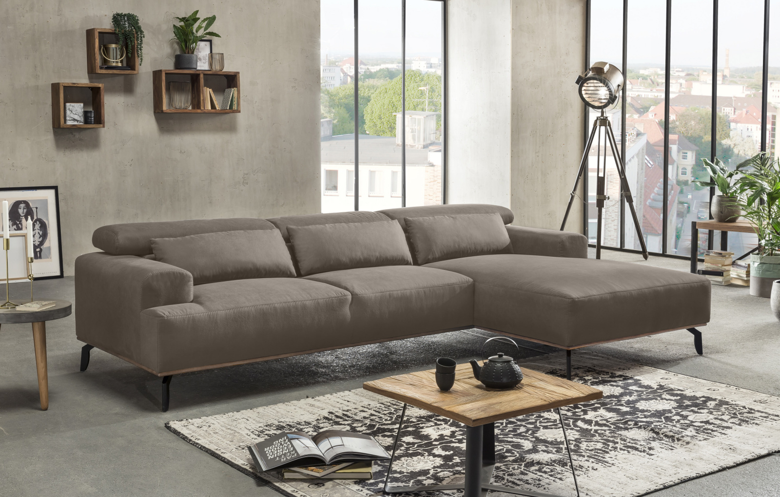 Ecksofa - light brown - Microfaser - Recamiere rechts