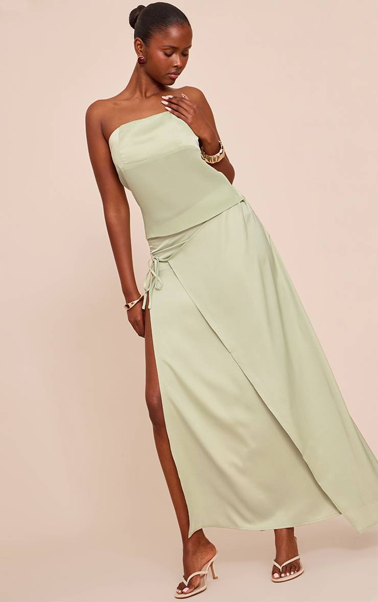 Vert Sauge Jupe Longue Portefeuille En Satin