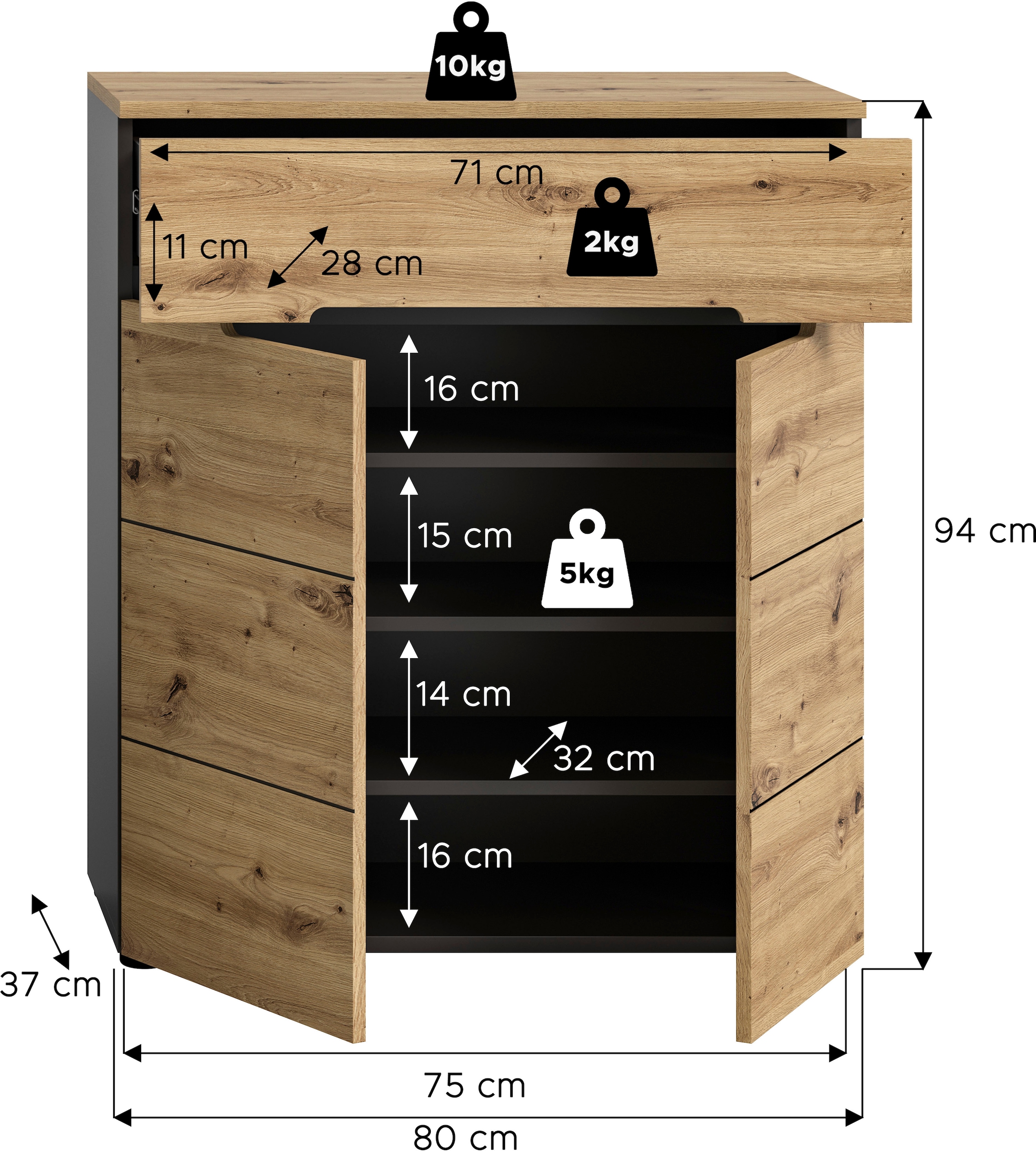 INOSIGN Schuhkommode »REHAT, TOPSELLER!, Breite 80cm, 2 Türen, 1 Schubkasten, 4 Fächer« in verschiedenen Farben erhältlich, Platz für ca. 12 Paar Schuhe, 1 Stk. tlg. Schuhschrank, Kommode, Garderobenschrank, Anrichte, Sideboard