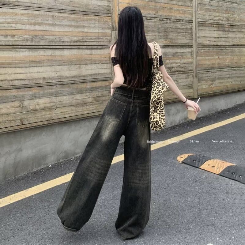 Cossita - High Waist Washed Wide Leg Jeans met riem
