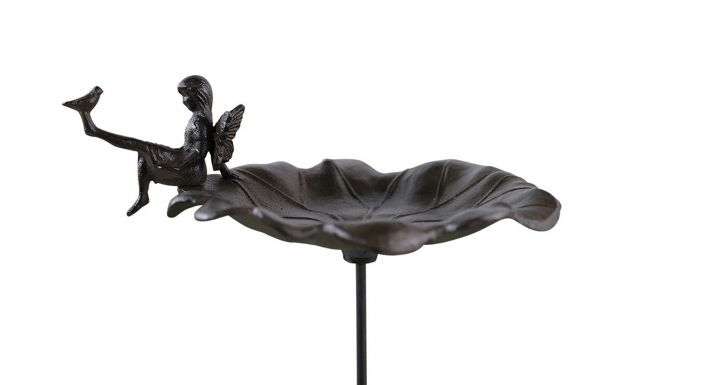 Abreuvoir oiseau ange sur pied fonte fonte marron 35.5x27.5x82.5cm