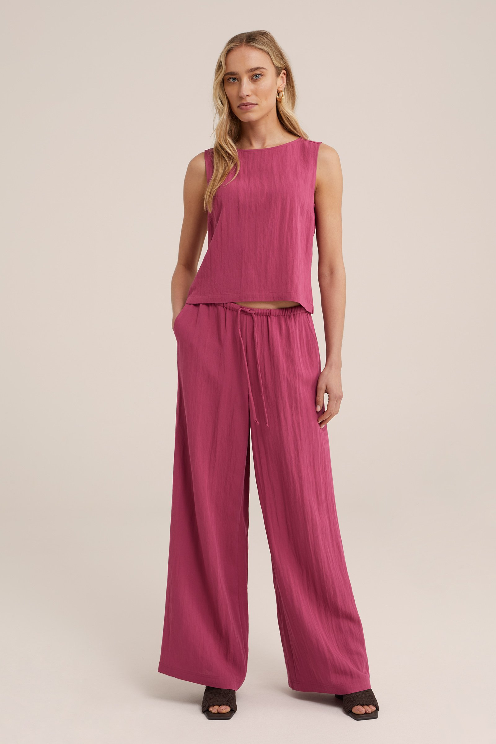 wide leg broek met linnenlook WE Fashion Fuchsia
