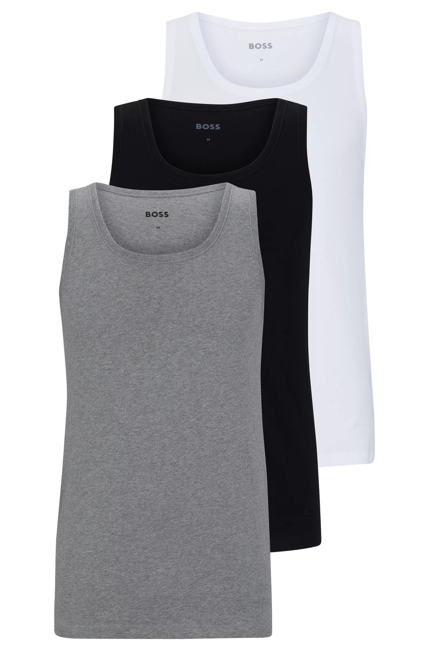 BOSS Black - Pacote com três camisetas regatas de algodão com logotipos bordados.