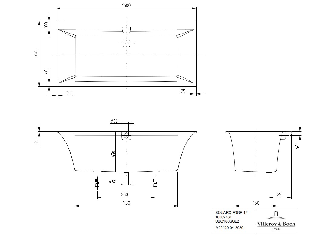 Villeroy & Boch Squaro Edge inbouw ligbad 160x75cm wit